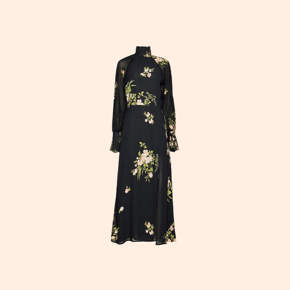 NWT Reformation Black Floral Midi Dress. Size 2